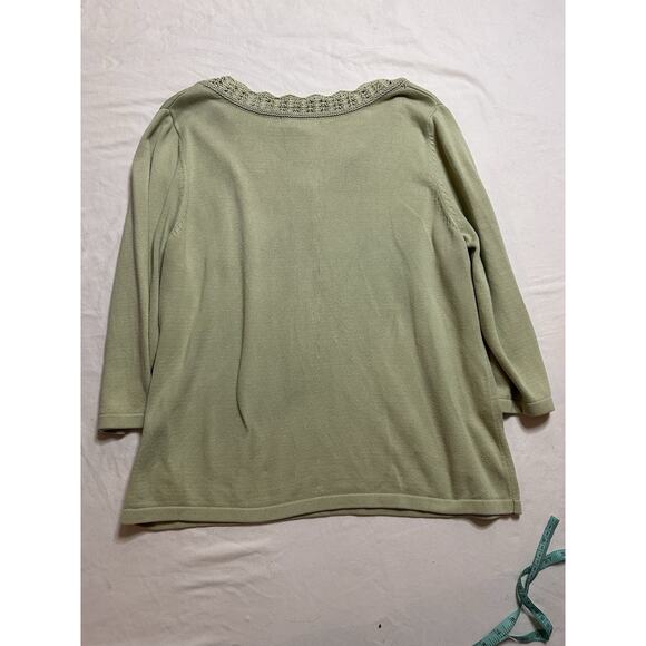 Crystal Kobe 1X Green Knit Sweater Top V-Neck Crochet Trim - Picture 6 of 6